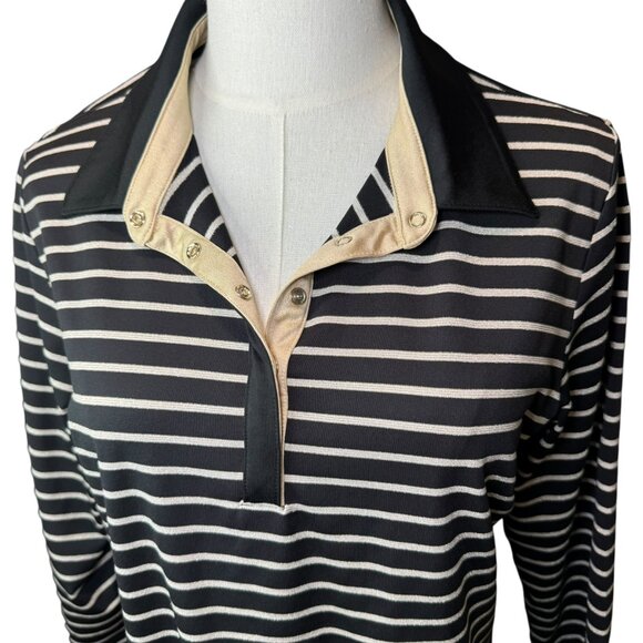 Tail Striped black Polo Shirt with Gold Snap Detail | Size Large - Picture 2 of 6